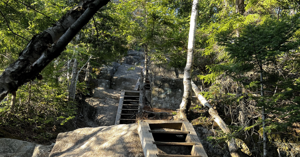 Wooden stairs on Mt Jo in Adirondack Park